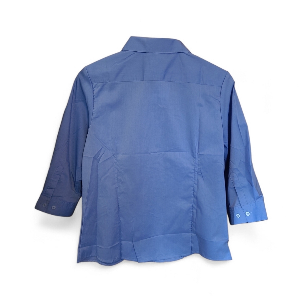 Women's Doublju Brand Slim Fit Dress Shirt Half Sleeve Stretch Size L Blue NWT! - Picture 5 of 12